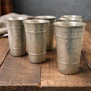 Vintage Hammered Aluminum Tumblers Set 6 Rustic Metal Drinking Cups